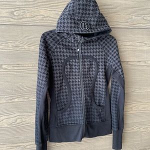 Lululemon Black Houndstooth Zip Up Scuba Hoodie
